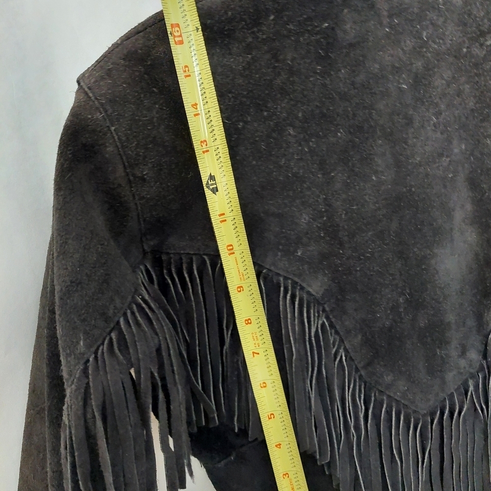 Vintage 80's Wilson's Leather Women's Black Fringe Suede Jacket Size S - Picture 8 of 15